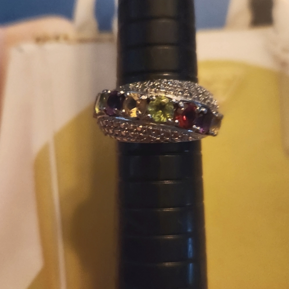 Silver Multi Precious Gem Ring
